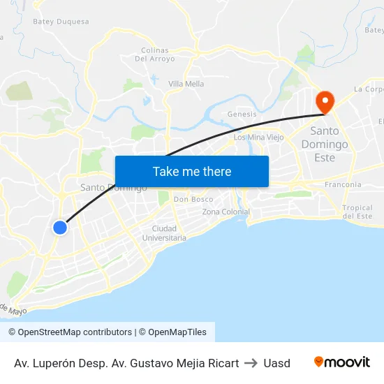 Av. Luperón Desp. Av. Gustavo Mejia Ricart to Uasd map