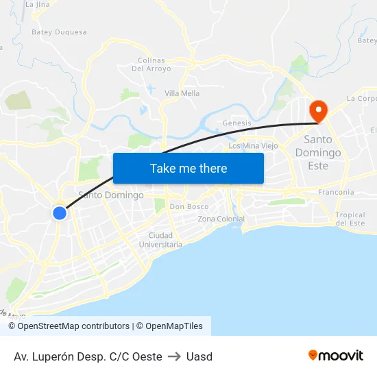 Av. Luperón Desp. C/C Oeste to Uasd map