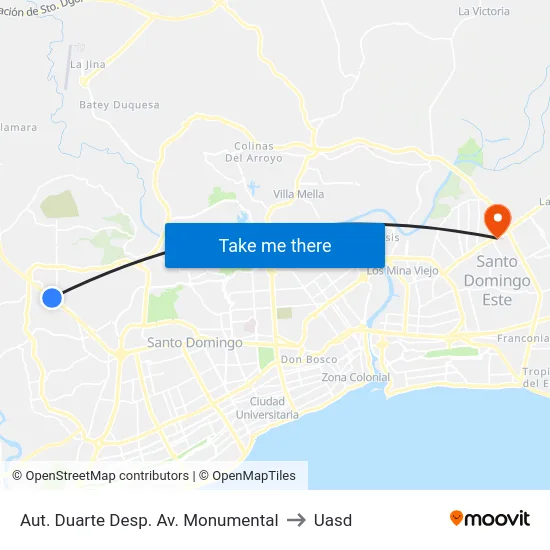 Aut. Duarte Desp. Av. Monumental to Uasd map