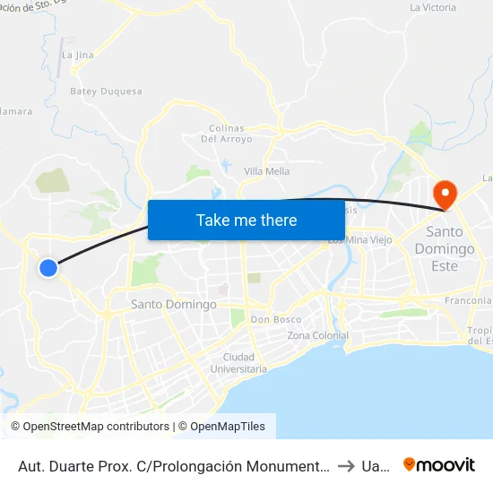 Aut. Duarte Prox. C/Prolongación Monumental to Uasd map