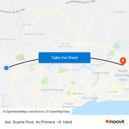 Aut. Duarte Prox. Av.Primera to Uasd map