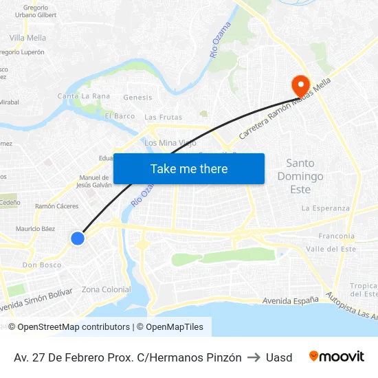 Av. 27 De Febrero Prox. C/Hermanos Pinzón to Uasd map