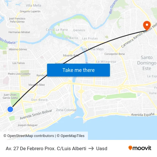 Av. 27 De Febrero Prox. C/Luis Alberti to Uasd map