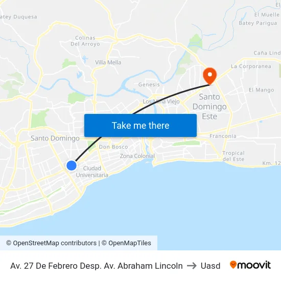 Av. 27 De Febrero Desp. Av. Abraham Lincoln to Uasd map