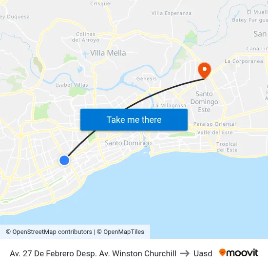 Av. 27 De Febrero Desp. Av. Winston Churchill to Uasd map