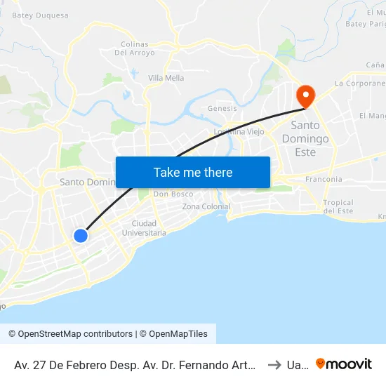 Av. 27 De Febrero Desp. Av. Dr. Fernando Arturo Defilló to Uasd map