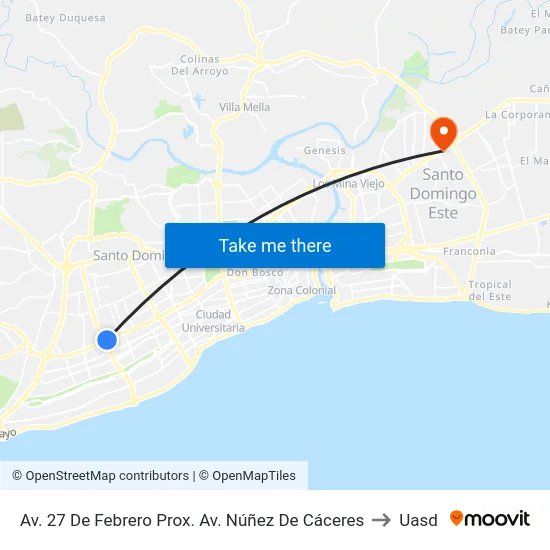 Av. 27 De Febrero Prox. Av. Núñez De Cáceres to Uasd map