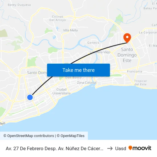 Av. 27 De Febrero Desp. Av. Núñez De Cáceres to Uasd map
