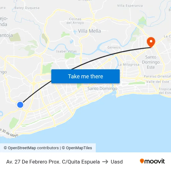 Av. 27 De Febrero Prox. C/Quita Espuela to Uasd map