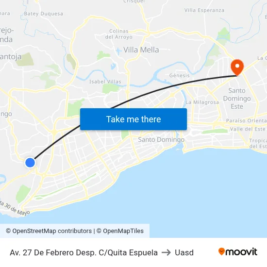 Av. 27 De Febrero Desp. C/Quita Espuela to Uasd map