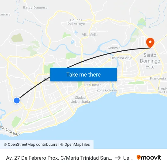 Av. 27 De Febrero Prox. C/Maria Trinidad Sanchez to Uasd map