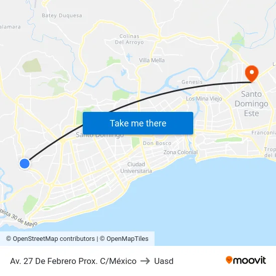 Av. 27 De Febrero Prox. C/México to Uasd map