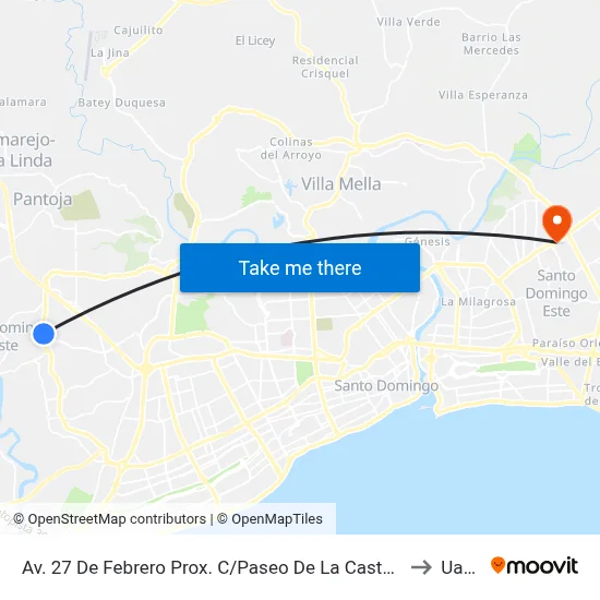 Av. 27 De Febrero Prox. C/Paseo De La Castaña to Uasd map