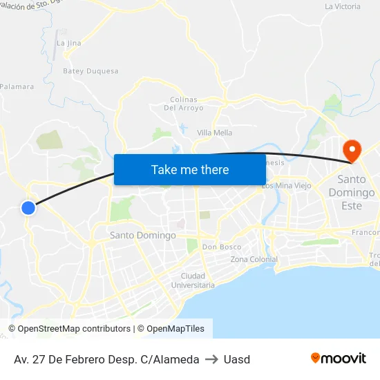 Av. 27 De Febrero Desp. C/Alameda to Uasd map