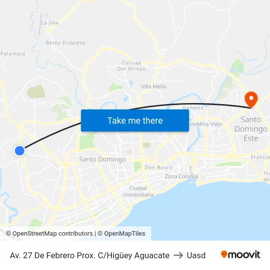 Av. 27 De Febrero Prox. C/Higüey Aguacate to Uasd map