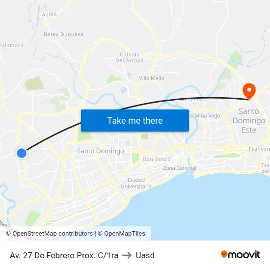 Av. 27 De Febrero Prox. C/1ra to Uasd map