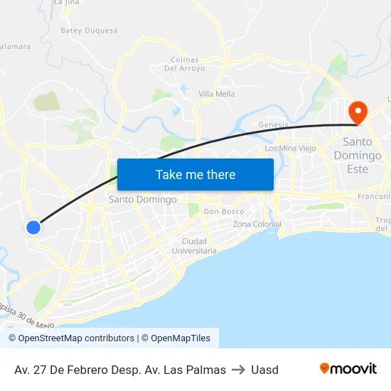 Av. 27 De Febrero Desp. Av. Las Palmas to Uasd map