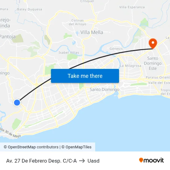 Av. 27 De Febrero Desp. C/C-A to Uasd map