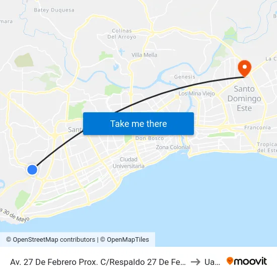 Av. 27 De Febrero Prox. C/Respaldo 27 De Febrero to Uasd map