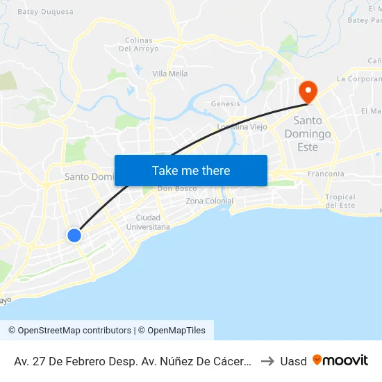 Av. 27 De Febrero Desp. Av. Núñez De Cáceres to Uasd map