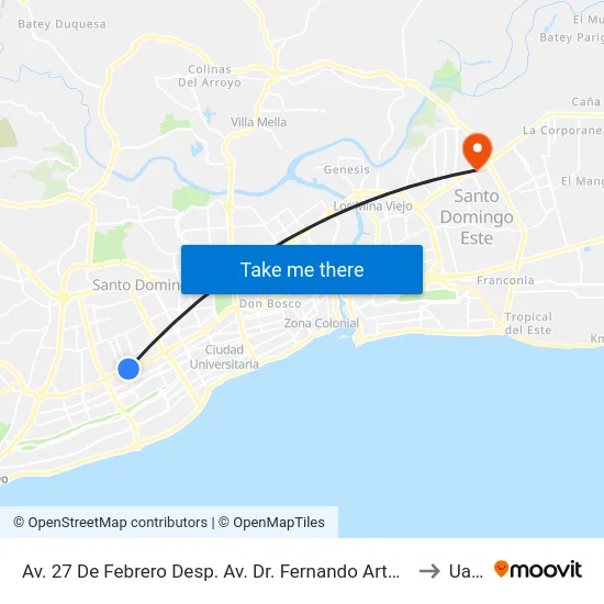Av. 27 De Febrero Desp. Av. Dr. Fernando Arturo Defilló to Uasd map