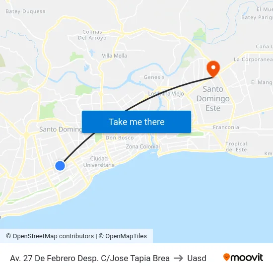 Av. 27 De Febrero Desp. C/Jose Tapia Brea to Uasd map