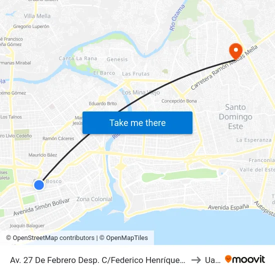 Av. 27 De Febrero Desp. C/Federico Henríquez Y Carvajal to Uasd map