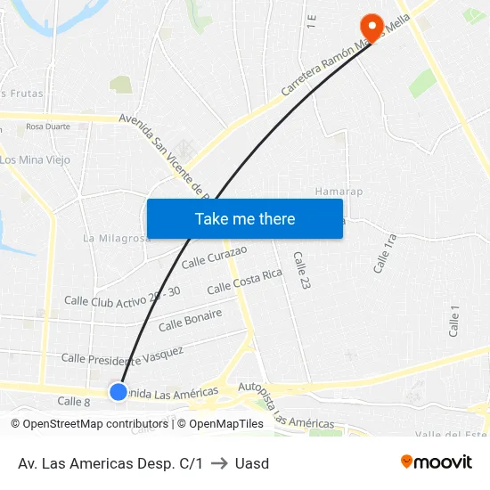 Av. Las Americas Desp. C/1 to Uasd map