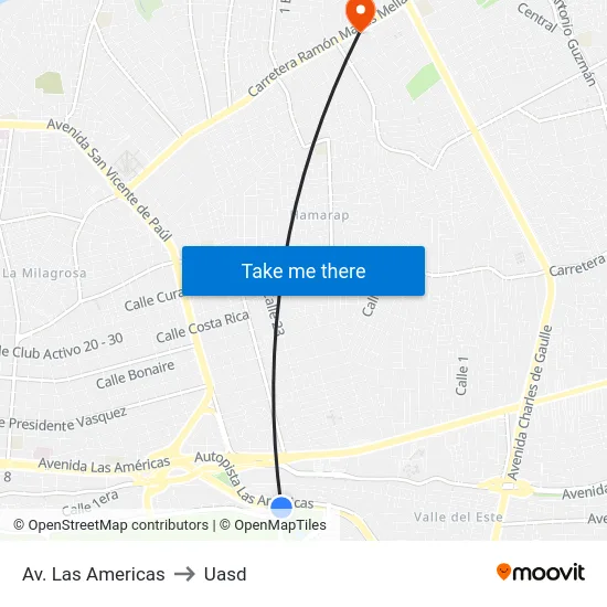 Av. Las Americas to Uasd map