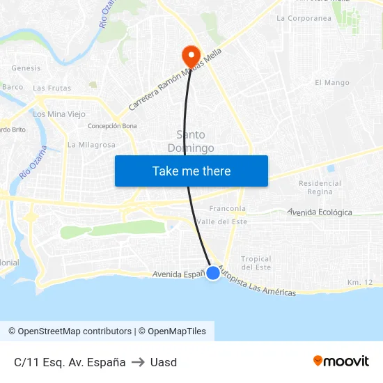 C/11 Esq. Av. España to Uasd map