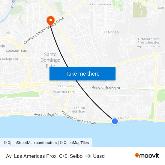 Av. Las Americas Prox. C/El Seibo to Uasd map