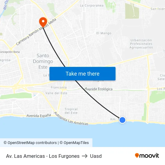 Av. Las Americas - Los Furgones to Uasd map