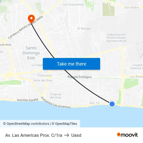 Av. Las Americas Prox. C/1ra to Uasd map