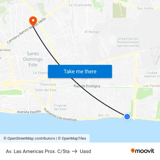 Av. Las Americas Prox. C/5ta to Uasd map