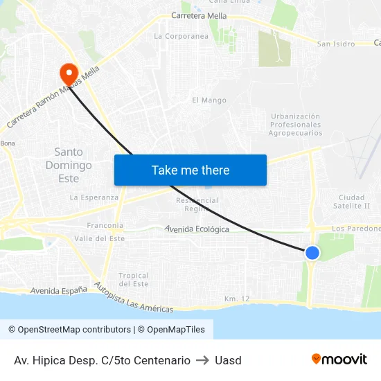 Av. Hipica Desp. C/5to Centenario to Uasd map