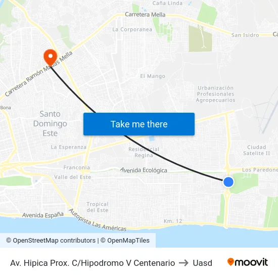 Av. Hipica Prox. C/Hipodromo V Centenario to Uasd map