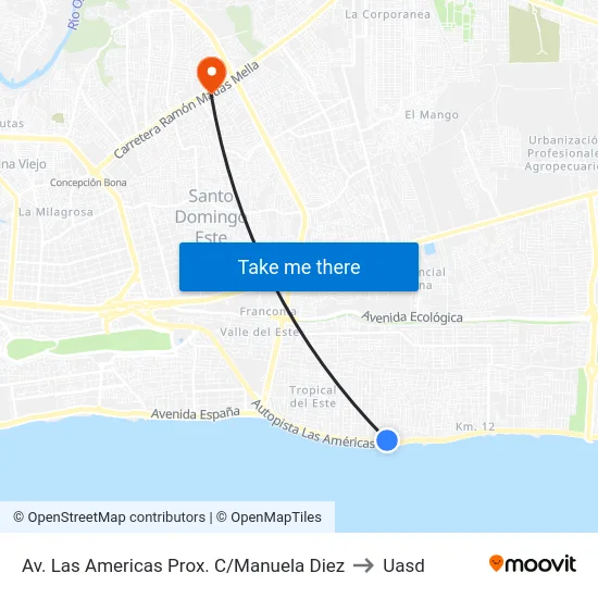 Av. Las Americas Prox. C/Manuela Diez to Uasd map