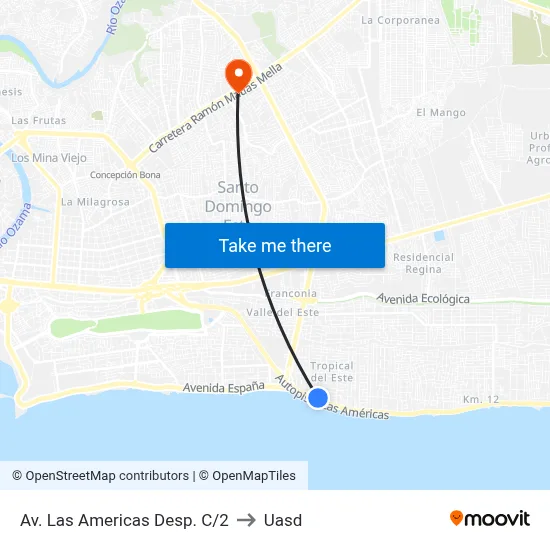 Av. Las Americas Desp. C/2 to Uasd map