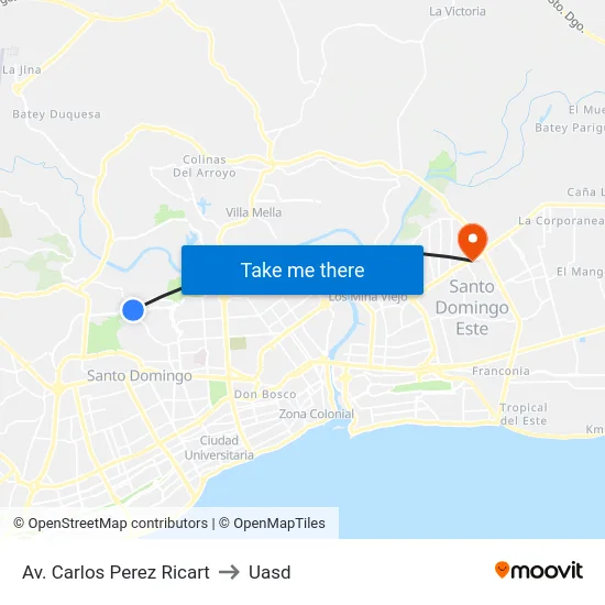 Av. Carlos Perez Ricart to Uasd map