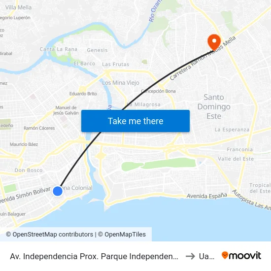 Av. Independencia Prox. Parque Independencia to Uasd map
