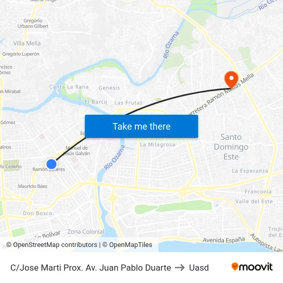 C/Jose Marti Prox. Av. Juan Pablo Duarte to Uasd map