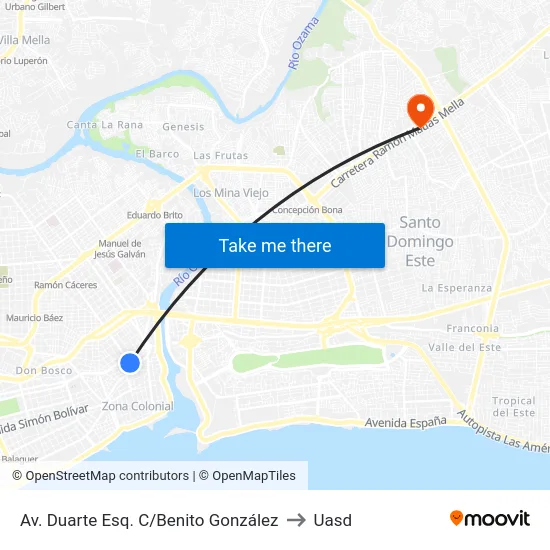 Av. Duarte Esq. C/Benito González to Uasd map