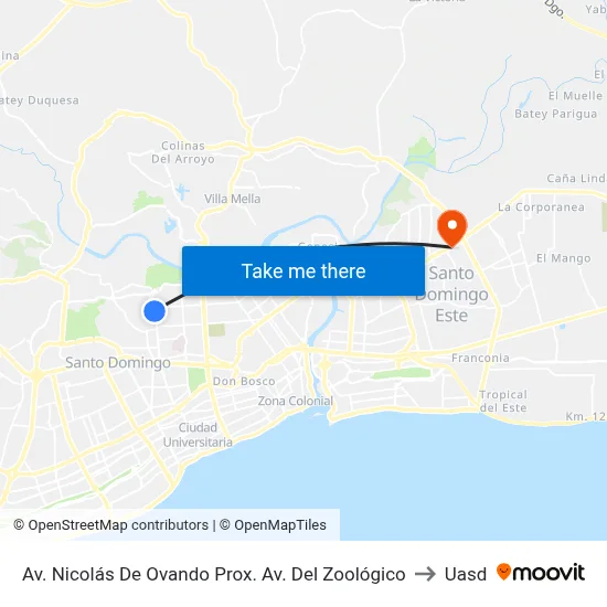 Av. Nicolás De Ovando Prox. Av. Del Zoológico to Uasd map