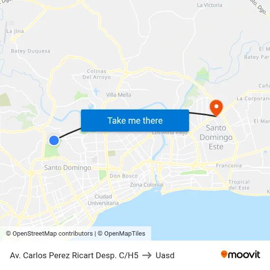 Av. Carlos Perez Ricart Desp. C/H5 to Uasd map