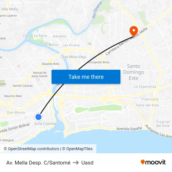 Av. Mella Desp. C/Santomé to Uasd map