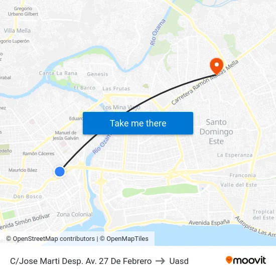 C/Jose Marti Desp. Av. 27 De Febrero to Uasd map