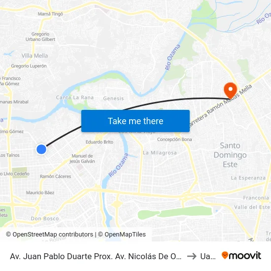 Av. Juan Pablo Duarte Prox. Av. Nicolás De Ovando to Uasd map