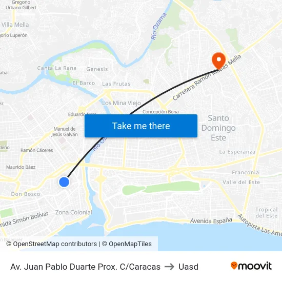 Av. Juan Pablo Duarte Prox. C/Caracas to Uasd map