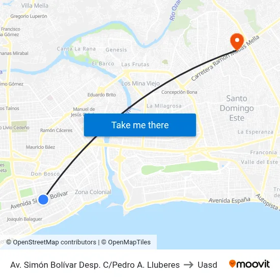 Av. Simón Bolívar Desp. C/Pedro A. Lluberes to Uasd map