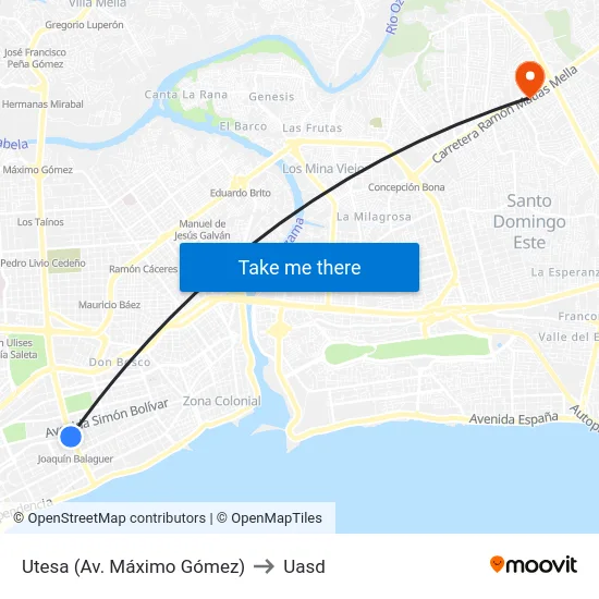 Utesa (Av. Máximo Gómez) to Uasd map